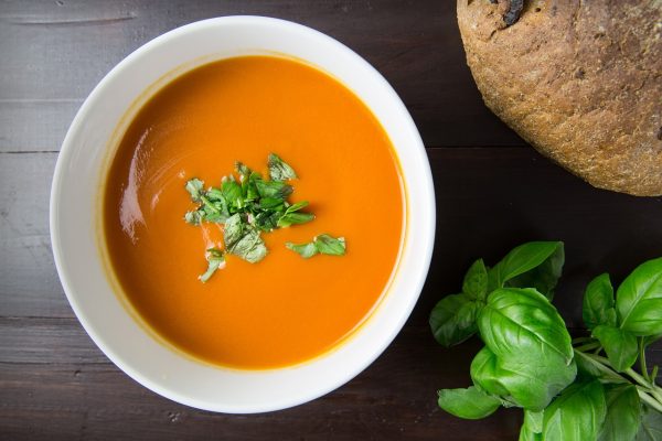 soup, tomato, bowl, overhead, herbs, bread, basil, nutrition, soup, soup, soup, soup, soup